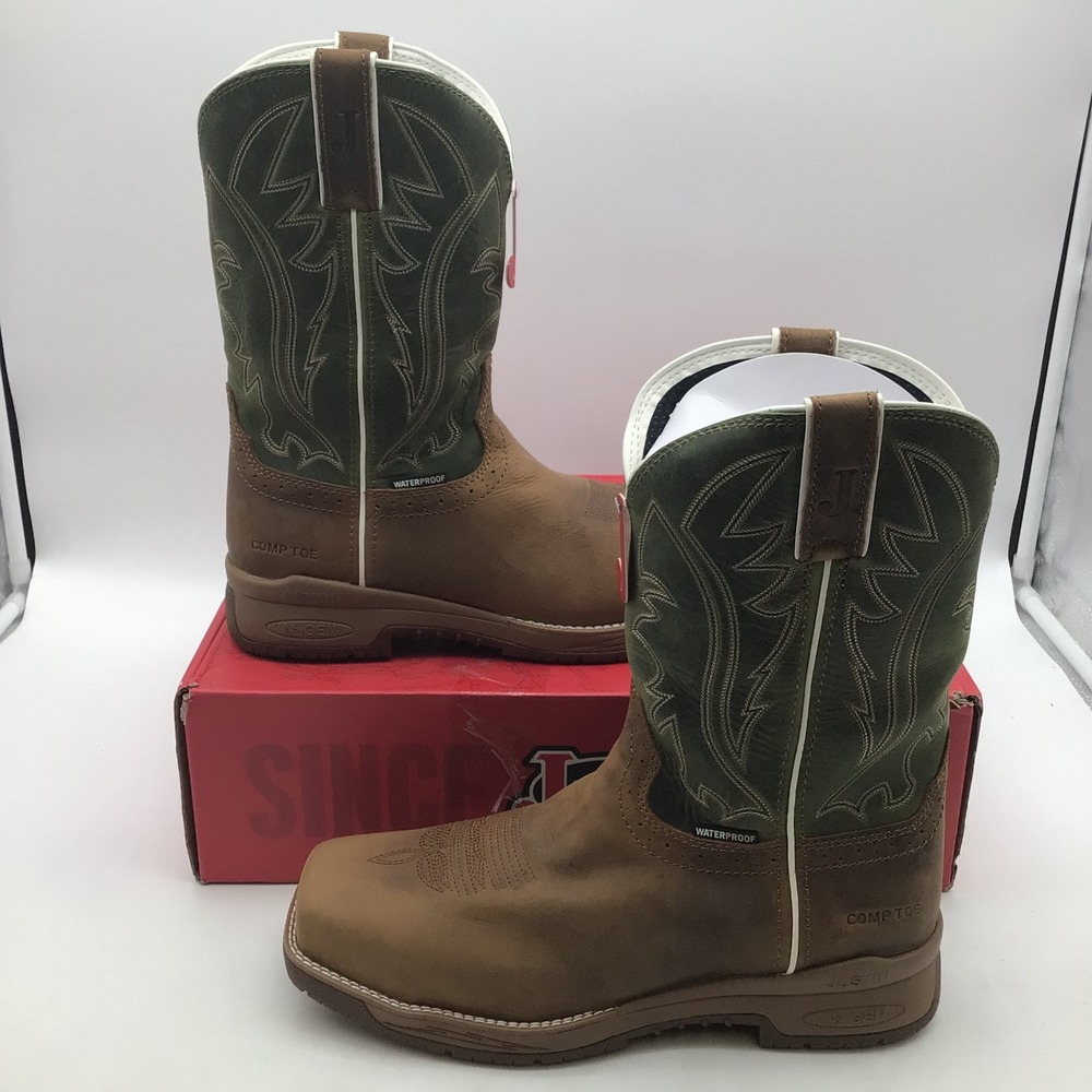 Justin Mens Nitread Cowhide Waterproof Nano‎ Comp Toe Work Boots Size 11 D NEW
